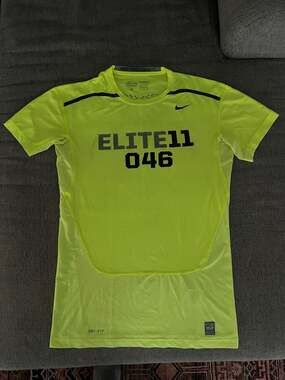 Nike Pro Combat Elite 11 Quarterback Compression Shirt Volt Neon Graphic Tee